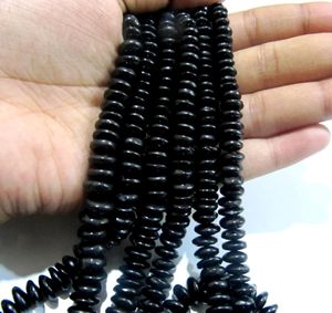 Cuentas de espinela negra natural en forma de rondel, corte alemán, lisas, de 7-10 mm, cuentas graduadas - Product Image 2