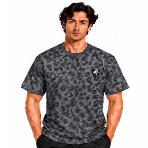Charcoal Gray <b>Leopard</b> <b>Print</b> T <b>Shirt</b> Short Sleeve Casual Fashion Crew Neck Pattern Tee Lightweight Soft Streetwear Everyday Wear - Product Image 1