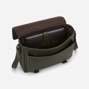 Sac messager unisexe en cuir véritable vert uni avec sangle réglable et fermeture à boucle classique, idéal pour un usage quotidien en toutes saisons - Product Image 5