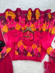 ชุดคุर्ติ/คุर्ตา อานาร์กาลี ผ้าออร์แกนซ่าเนื้อนุ่ม ผ้าไหมแท้คุณภาพสูง แขนยาวเต็มตัว ตกแต่งด้วยงานปักมือ สำหรับผู้หญิงหรือเด็กผู้หญิง - Product Image 4