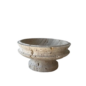 Nouvelle coupelle décorative en marbre travertin de luxe avec bord sculpté, bol à fruits classique en pierre, centre de table, bol de service pour table à manger - Product Image 1