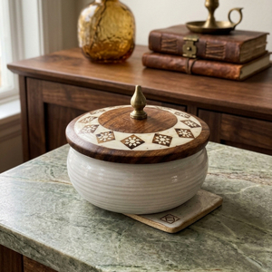 Luxury Metal <b>Serving</b> <b>Dish</b> With Bone Inlay Wooden Lid. Multi-Purpose Bowl For Sweets, Nuts & Spices. Artisan Handcrafted Quality - Product Image 5