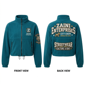 Chaqueta Corta de Forro Polar para Mujer, 320 GSM, Poliéster Premium, Panel en Contraste, Parche Bordado Personalizado, Impresión por Transferencia de Calor - Product Image 1