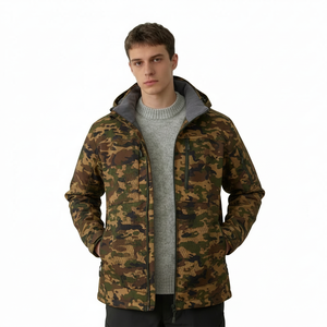 Veste softshell géométrique orange pour homme, entièrement zippée, imperméable, style chasse d'automne, en polyester, manches longues, logo personnalisé - Product Image 2