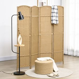 Portable 4-Panel 5.6FT Tall <b>Folding</b> Room Divider <b>Screen</b> Nature Wood Privacy Freestanding Partition for Home Office - Product Image 2