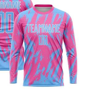 เสื้อฟุตบอลแขนยาวสีชมพูฟ้าแบบซับลิเมชั่นสั่งทำพิเศษ ชุดทีมยูนิเซ็กซ์พร้อมชื่อและหมายเลข - Product Image 3