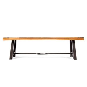 Industrial Vintage Style Acacia <b>Wood</b> Top and Metal Base Outdoor Dining <b>Bench</b> for Patio & <b>Garden</b> Classic Outdoor Patio Furniture - Product Image 2