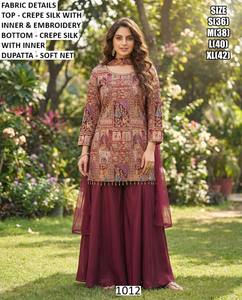 ชุดคุर्ติปักลายดอกไม้สไตล์โมเดิร์นสีม่วงนูร์ อี ไวโอเล็ต เอวธรรมชาติ ยาวคลุมเท้า ระบายอากาศได้ดี สวมใส่สบาย - Product Image 3