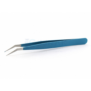 Pince à épiler professionnelle bleue à pointe angulaire en acier inoxydable pour extensions de cils volume, salon de beauté et application de cils - Product Image 1