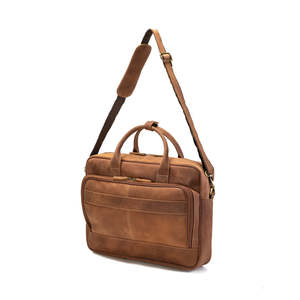 Crazy Horse Brown Leather Laptop <b>Bag</b> with Water Resistant Exterior and Multi Compartment Storage Office Carry Case - Product Image 5