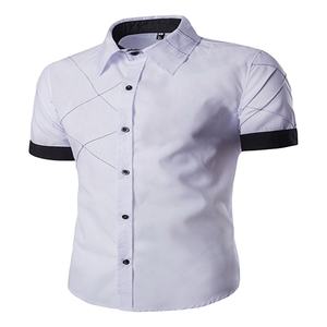 Chemise à manches courtes en mélange de coton et polyester pour hommes sur mesure Satin formel respirant coutures de couleur contrastée pour l'été - Product Image 1
