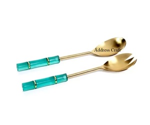 High Quality Stainless Steel Salad Server Set With Acrylic Handle PVD <b>Gold</b> Plated Salad <b>Spoon</b> Set Kitchenware <b>Serving</b> <b>Spoon</b> Fork - Product Image 5