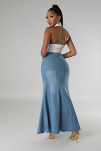 Women's Solid Spring <b>Stretch</b> <b>Denim</b> Straight Maxi Floor-Length Skirt - Product Image 6