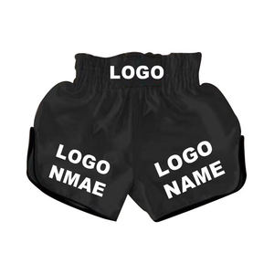 Shorts MMA en satin blanc pour homme, taille élastique, logo imprimé, nom sur le devant, respirant, séchage rapide, short d'entraînement décontracté - Product Image 2