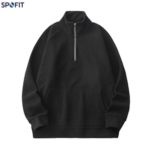 Sweat-shirt à capuche demi-zip col montant pour homme, en molleton épais 420G, personnalisable avec impression numérique et en relief, collection automne, vente en gros - Product Image 6