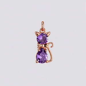 Pendentif Chat en Quartz Améthyste Plaqué Or Rose, Charme Chat Mignon avec Pierre de Cristal Violet Facetté, Bijou Animal, Collier, Cadeau - Product Image 1