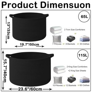 65L <b>Large</b> Woven Cotton Rope Nursery <b>Basket</b>, Laundry <b>Basket</b> Laundry Hamper with Handles,Blanket <b>Basket</b> Storage Bin for Toys - Product Image 4