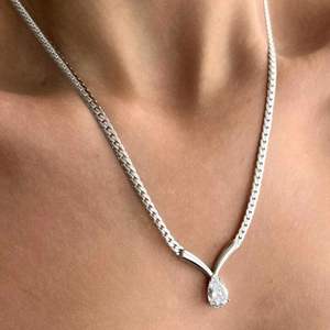 Collier chaîne gourmette pour femme avec pendentif goutte d'eau en zircon en acier inoxydable, bijoux de mode - Product Image 2