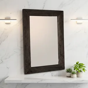 Rustic Reclaimed Wooden Toilet <b>Mirror</b> Rectangular Vintage Old Oak Frame <b>Wall</b> Mounted Bathroom Decor - Product Image 3