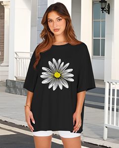 T-shirts d'été pour femmes 100% coton, imprimés graphiques, t-shirts DTF, col rond, manches courtes, amples et confortables - Product Image 1