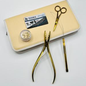 Kit d'outils professionnels pour extensions de cheveux en micro-perles plaquées or en acier inoxydable avec pinces, outil à boucle incurvée et ciseaux, service OEM - Product Image 2