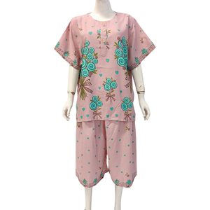 Ensemble deux pièces décontracté pour femme, imprimé floral, en coton et fibre de bambou, manches courtes, coupe ample, taille élastique, col rond, idéal pour l'été - Product Image 2