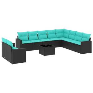 Juego de Sofás de Patio de 11 Piezas en Poliratán Negro con Cojines, Muebles Elegantes para Exteriores - Product Image 2