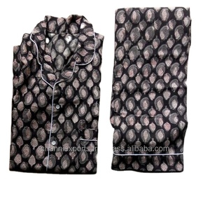 Lightweight Custom Block Printing Fabric Pajama Set Button <b>Down</b> Shirt & Elastic Waist Bottom <b>Pant</b> Comfy Sleepwear Women Clothing - Product Image 3