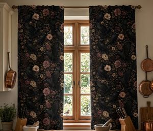 Black Ravens Velvet Or Blackout <b>Curtain</b> Each Panel Art Nouveau <b>Window</b> Drapes Luxury Bird Pattern Thermal Insulated Room - Product Image 3