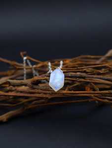 <b>Rainbow</b> Moonstone Hexagon Pendant Silver Finish Boho Necklace Healing Crystal Natural Stone Dainty Jewelry - Product Image 3