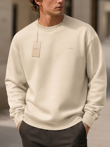MIAZ Men's <b>Black</b> Crew Neck <b>Sweatshirt</b> Regular Fit Minimalist Casual Pullover Knitted Cotton Winter Wear Anti-shrink Quick Dry - Product Image 2