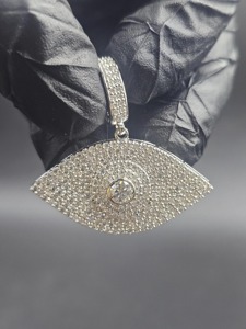 Pendentif en acier inoxydable plaqué argent 925, forme œil, avec micro-incrustations de strass en cristal, breloque thématique, unisexe, tendance, cadeau - Product Image 1