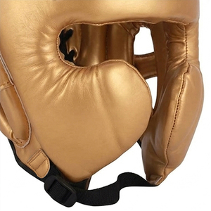 Metallic Gold <b>Boxing</b> Head Guard Premium Leather Sparring MMA <b>Headgear</b> Full Face Protection Private Label Helmet - Product Image 4