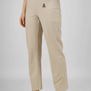 Pantalones Casuales de Otoño para Mujer, Color Beige, Ajustados, de Cintura Alta, Largos hasta el Tobillo, Tejido de Punto con Patrón Geométrico Ecológico, Logotipo en la Cintura - Product Image 2