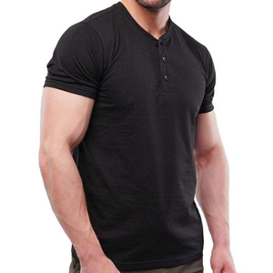 T-shirt Henley décontracté à manches courtes en coton uni coupe classique pour homme - Product Image 3