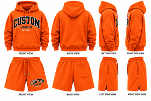 Custom Brand <b>Men's</b> <b>Hoodie</b> <b>Shorts</b> <b>Set</b> Orange Cotton Fleece Casual Wear Autumn Sweatshirt Outfit Printed Logo Front <b>short</b> <b>set</b> - Product Image 2
