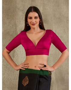 Choli en soie brute KV prêt-à-porter à col en V, infroissable et à séchage rapide pour les fêtes - Product Image 1