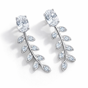 Trendy Women's White Cubic Zircon Leaf Dangle Drop Earrings Fine Sterling Silver Rhodium Plated Anniversary Engagement Rhaya - Product Image 2