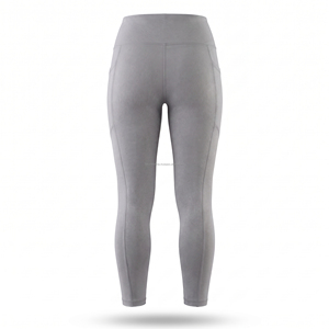 High Waist Gray Full Length Leggings With Pockets <b>Stretch</b> Breathable Sporty Women's Yoga Workout Wear - Product Image 2