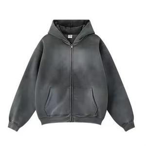 Sweat à capuche oversize en molleton épais 100 % coton, brodé, style streetwear, délavé effet soleil et acide, haute qualité sur mesure - Product Image 5