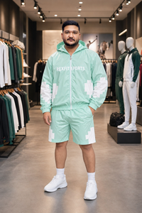 REXFIT SPORTS 2026 Ensemble veste coupe-vent et short en nylon vert menthe personnalisé, marque privée, streetwear et vêtements de sport pour hommes - Product Image 2