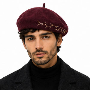 Merino Wool <b>Beret</b> Hat Lightweight Soft Felt with Minimal Embroidery for Autumn Winter Outdoor Daily Wear - Product Image 3