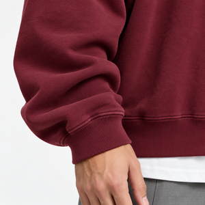 Sudadera de Cuello Redondo Color Borgoña para Hombre, Sudadera Holgada de Manga Larga de Color Sólido, Estilo Casual - Product Image 4