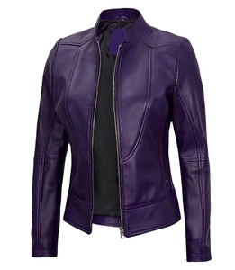 Soft Shell Material High Quality Purple Color Zipper Leather Jacket for Women's Wholesale <b>Stand</b> Caller Leather Jacket for Women - Product Image 2