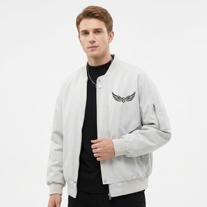 <b>Men's</b> <b>White</b> <b>Jacket</b> With Wing Logo Embroidery Windproof Casual Autumn Zipper Regular Fit Polyester Shell - Product Image 3