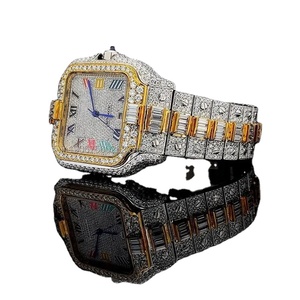 Relojes mecánicos de lujo Baguette Moissanite, reloj de acero inoxidable con brillo de oro amarillo, reloj de cuarzo de negocios de calidad, compra a granel - Product Image 1