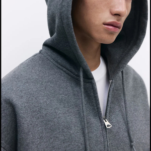 Sudadera con Capucha y Cremallera para Hombre, Última Moda, Color Sólido, Corte Holgado, Estilo Casual, Otoño, 100% Algodón Tejido, Transpirable, Manga Regular - Product Image 5