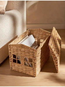 Panier de rangement en jacinthe d'eau tressé à la main, style bohème, décoratif, pour jouets, chambre d'enfant, chambre de bébé, Montessori - Product Image 5