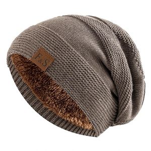 Gorro de Punto de Invierno para Hombre con Forro Polar, Gorro Cálido para Exteriores, Color Sólido, Estilo Casual, Circunferencia de Cabeza 56-58CM - Product Image 3