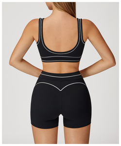 Sujetador deportivo de color liso para mujer con cuello redondo, soporte medio, para yoga y ropa deportiva, con tirantes finos, costuras en contraste y transpirable. - Product Image 5